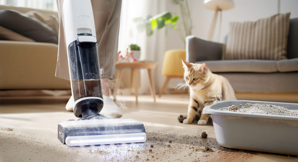 Tineco FLOOR ONE S7 Steam7floor washer cleaning up cereal and milk