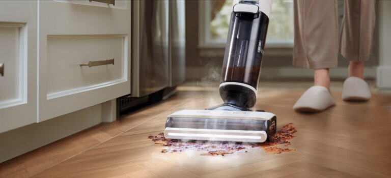 Tineco FLOOR ONE S7 Steam7floor washer cleaning up cereal and milk