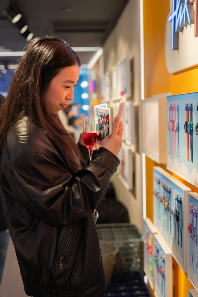 Swatch Vancouver Store Opening Party. Influencer checking out watches