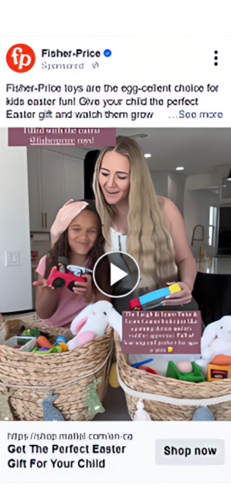 Fisher Price digital marketing ad - repurposed influencer content that was part of an Easter campaign planned and managed by Swerve Strategic Marketing