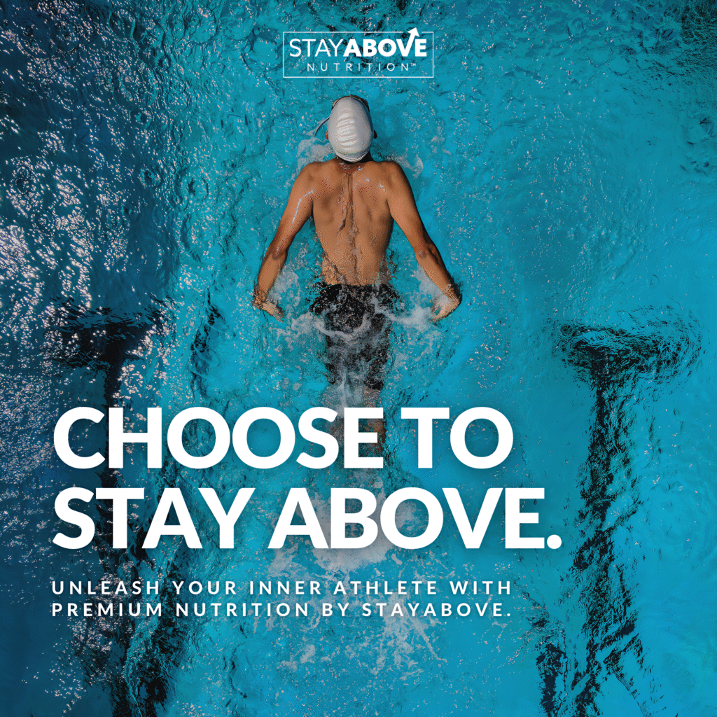 StayAbove Nutrition digital marketing ad featuring a swimmer in a pool