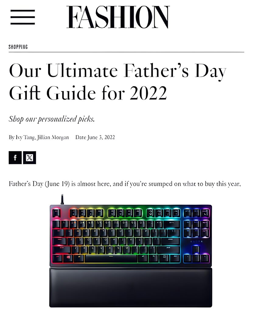 Razer gaming Fashion Magazine gift guide secured by Swerve Strategic Marketing