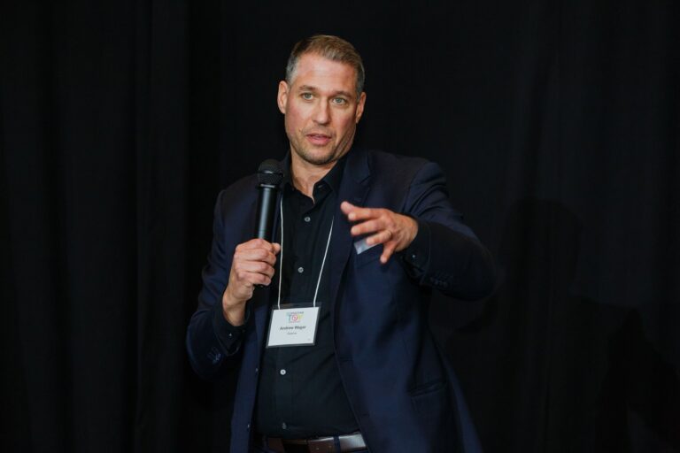 Andrew Wagar of Swerve Strategic Marketing speaking at a Canadian Toy Association event