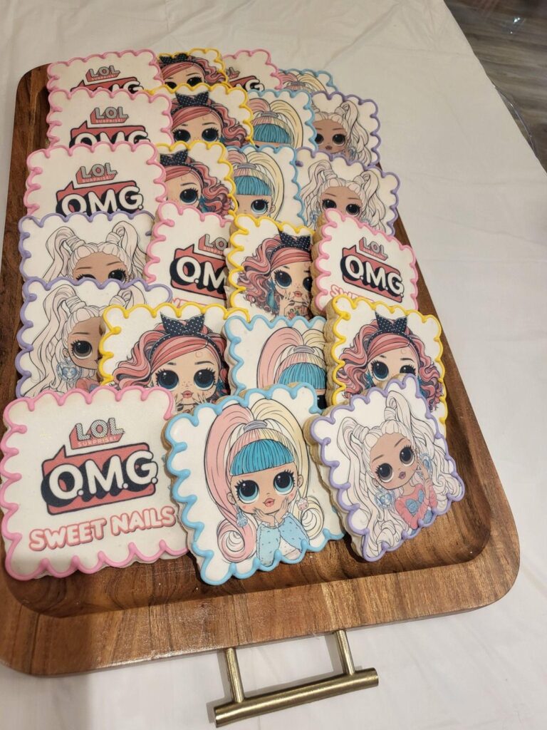 Custom L.O.L. Surprise! O.M.G. Sweet Nails cookies made for the launch event